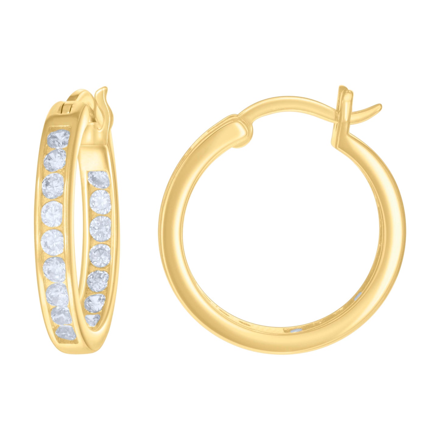 Sterling Silver Or Yellow-Tone Womens Cubic-Zirconia Inside-Out Hoop Earrings