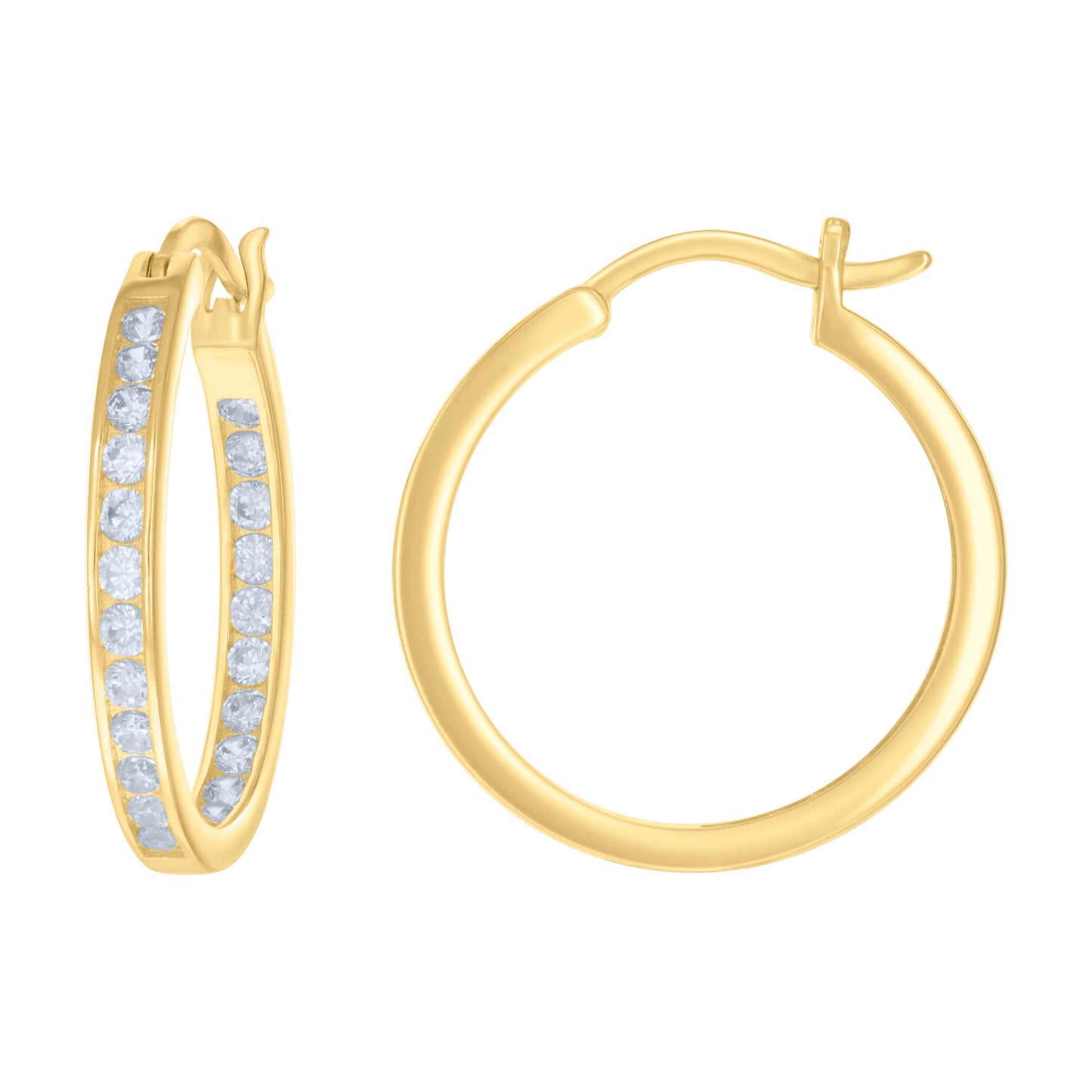 Sterling Silver Or Yellow-Tone Womens Cubic-Zirconia Inside-Out Hoop Earrings