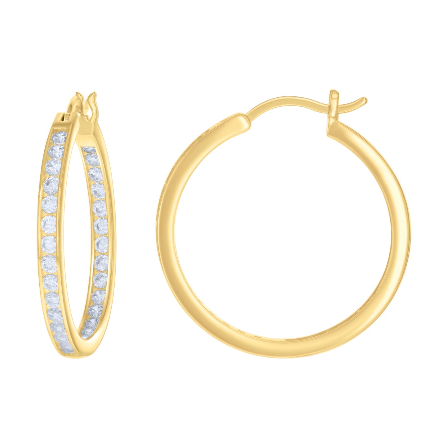 Sterling Silver Or Yellow-Tone Womens Cubic-Zirconia Inside-Out Hoop Earrings