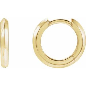 14K Yellow Gold Pair Knife Edge Hinged Hoop Earrings, Length: 12.5 Mm, Thickness: 2 Mm