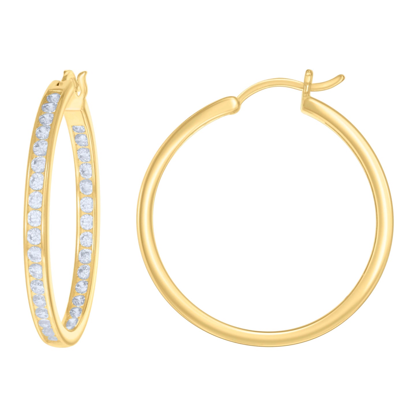 Sterling Silver Or Yellow-Tone Womens Cubic-Zirconia Inside-Out Hoop Earrings
