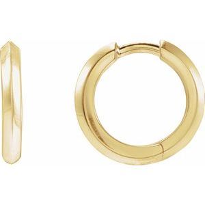 14K Yellow Gold Pair Knife Edge Hinged Hoop Earrings, Length: 15 Mm, Thickness: 2 Mm