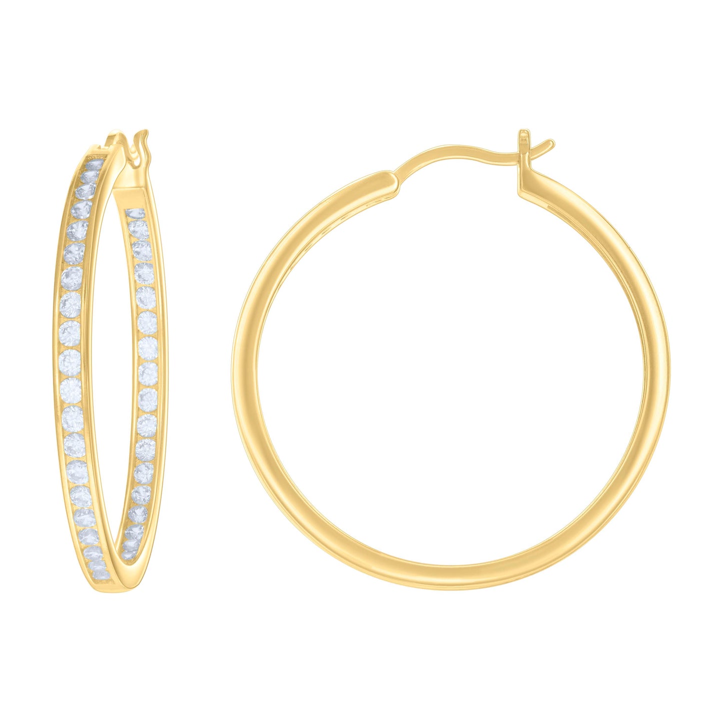 Sterling Silver Or Yellow-Tone Womens Cubic-Zirconia Inside-Out Hoop Earrings