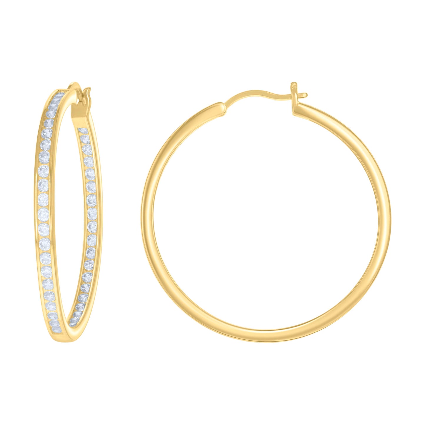 Sterling Silver Or Yellow-Tone Womens Cubic-Zirconia Inside-Out Hoop Earrings