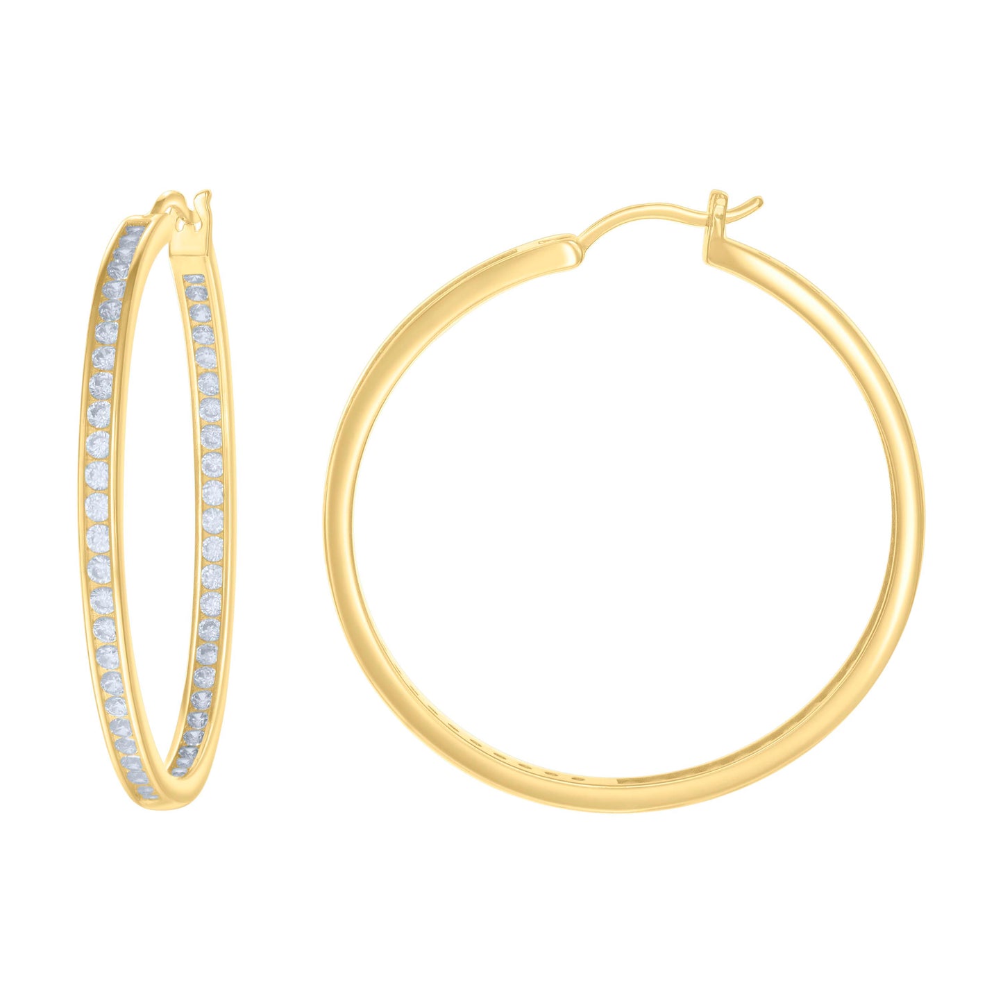 Sterling Silver Or Yellow-Tone Womens Cubic-Zirconia Inside-Out Hoop Earrings