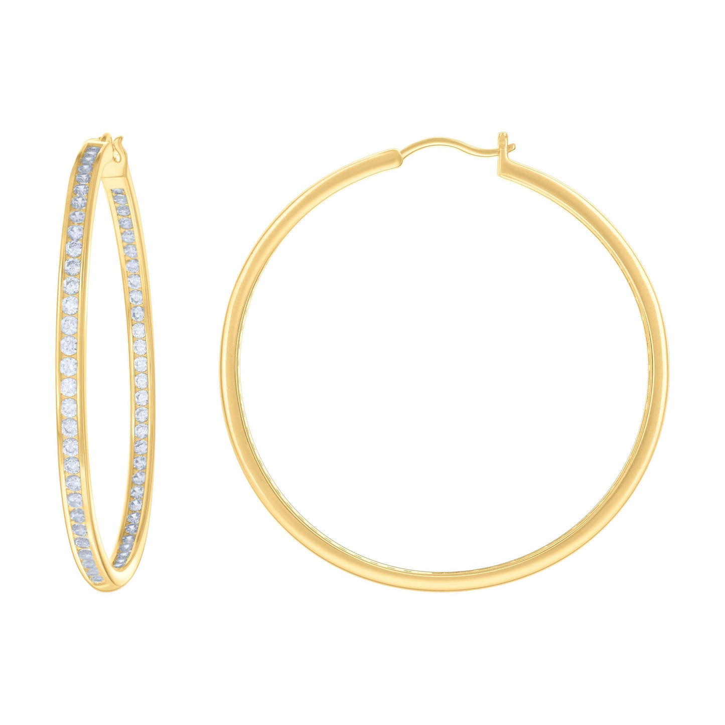 Sterling Silver Or Yellow-Tone Womens Cubic-Zirconia Inside-Out Hoop Earrings