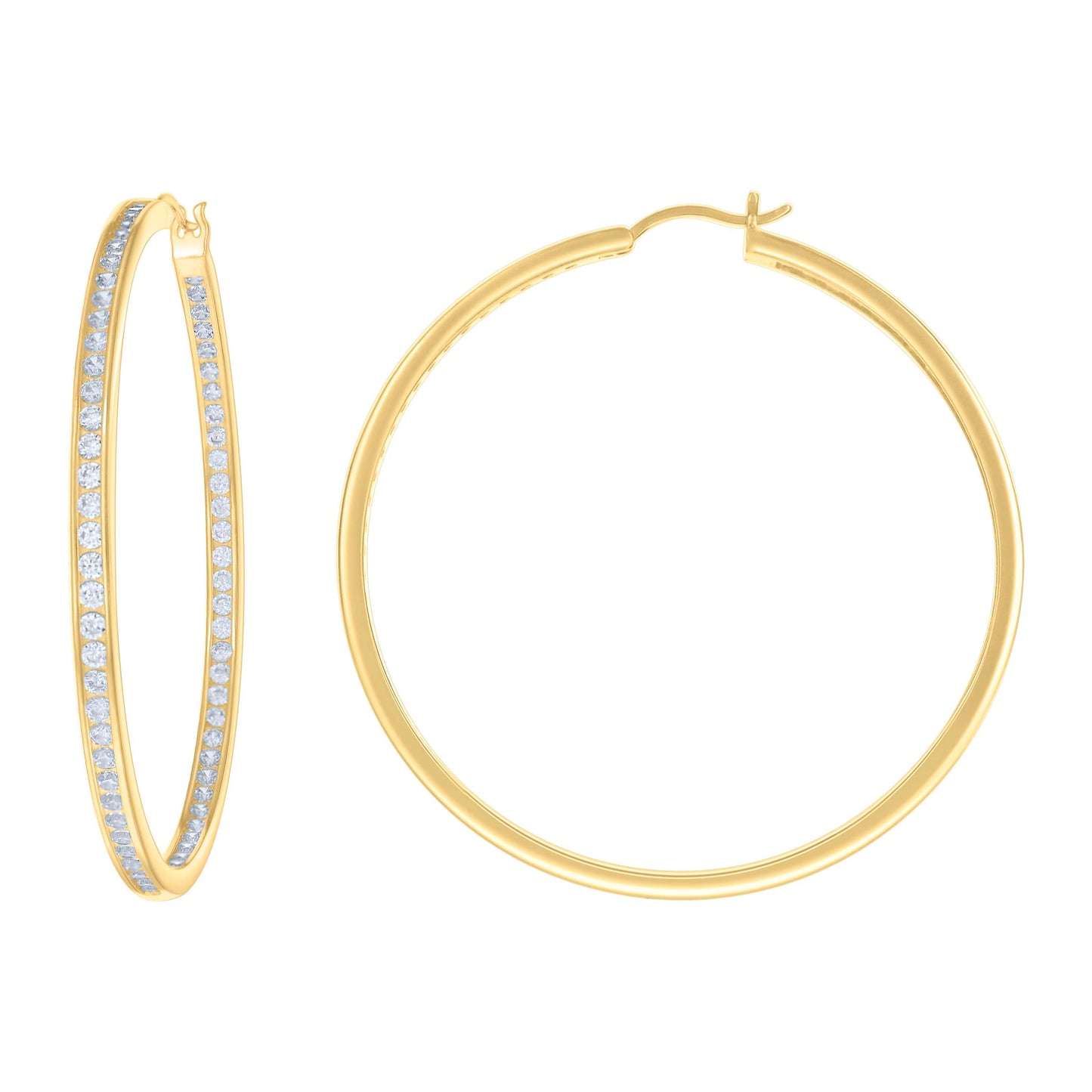 Sterling Silver Or Yellow-Tone Womens Cubic-Zirconia Inside-Out Hoop Earrings