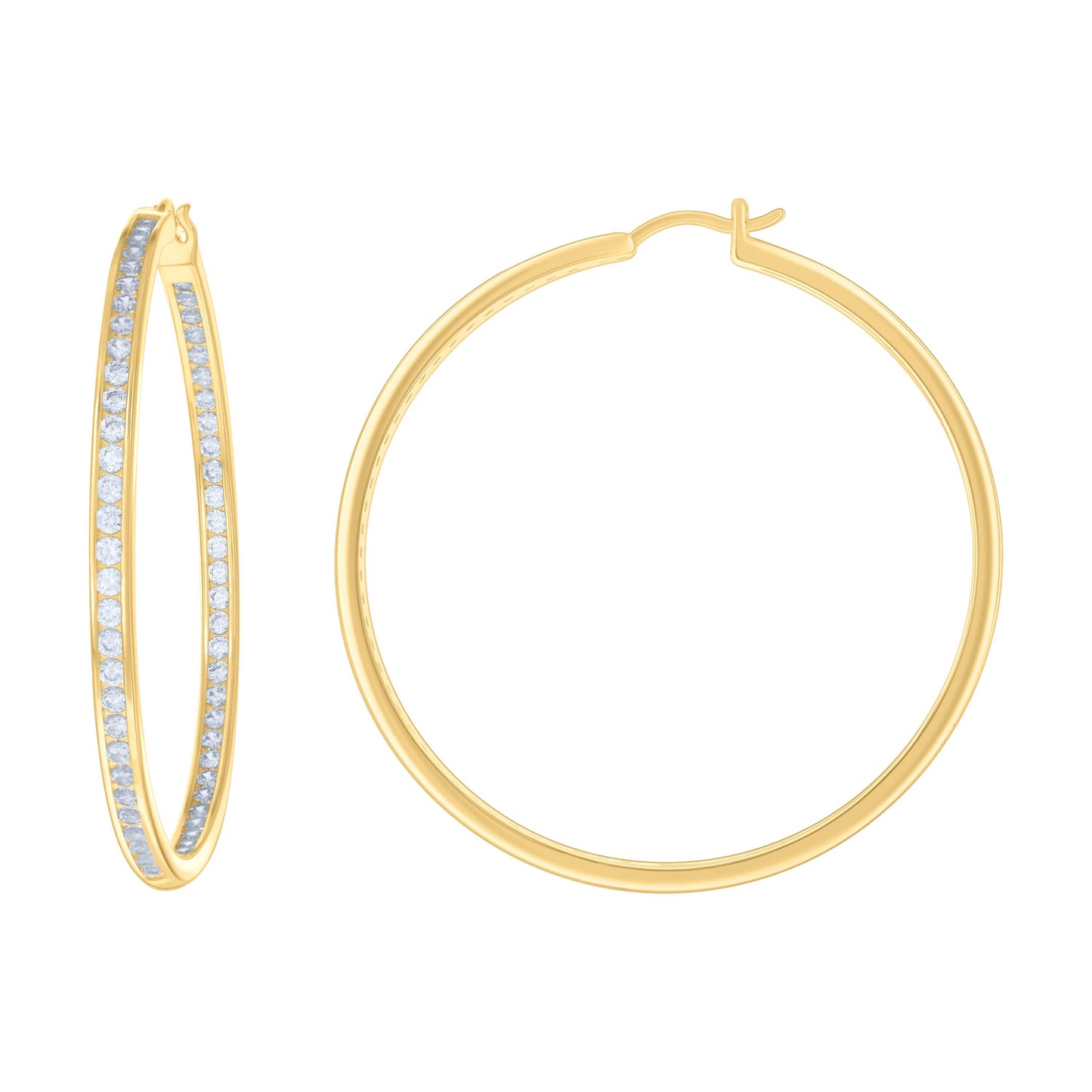 Sterling Silver Or Yellow-Tone Womens Cubic-Zirconia Inside-Out Hoop Earrings