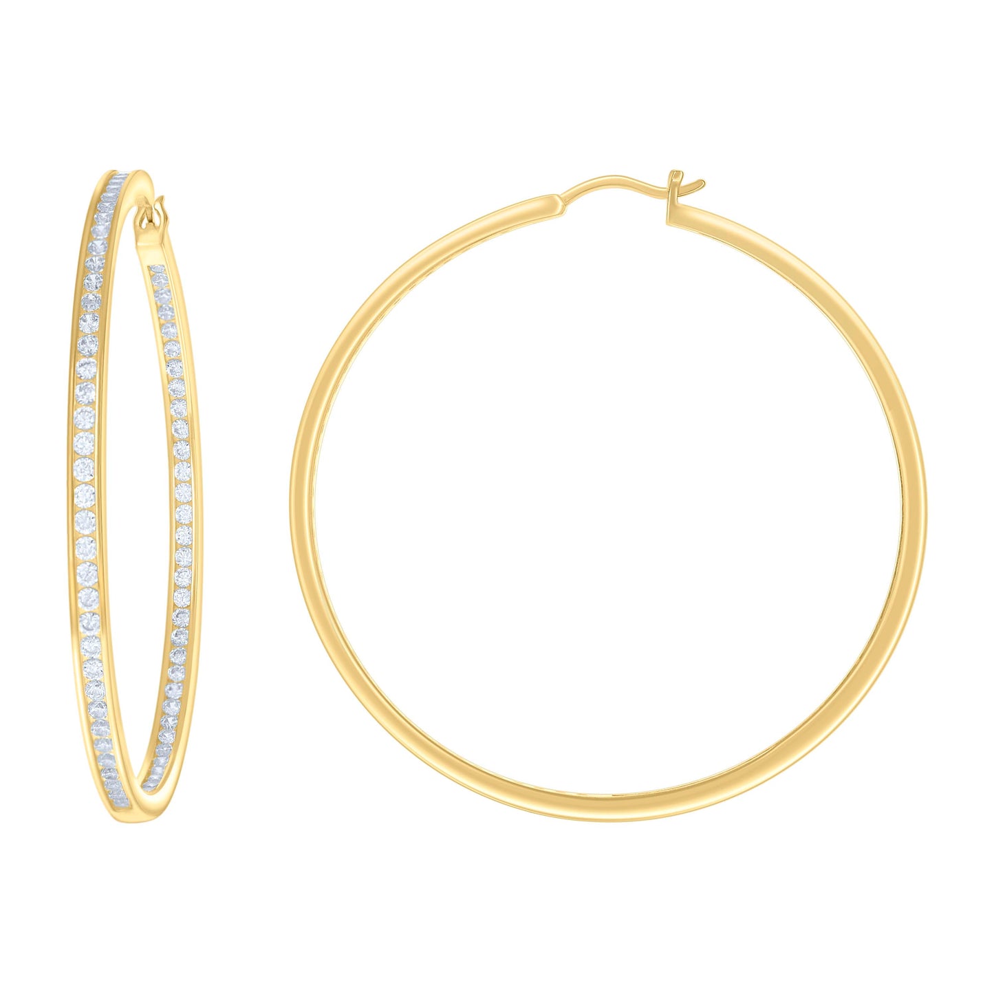 Sterling Silver Or Yellow-Tone Womens Cubic-Zirconia Inside-Out Hoop Earrings