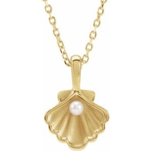 14K Yellow Or White Gold Or Sterling Silver 2 Mm Cultured White Seed Pearl Family Shell 16-18" Necklace