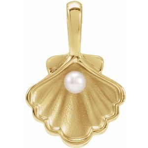 14K Yellow Or White Gold Or Sterling Silver 2 Mm Cultured White Seed Pearl Family Shell Pendant