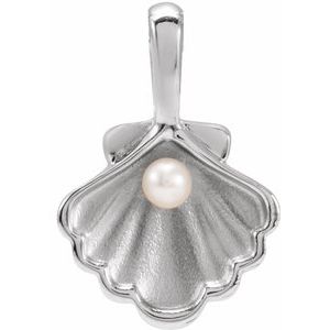 14K Yellow Or White Gold Or Sterling Silver 2 Mm Cultured White Seed Pearl Family Shell Pendant