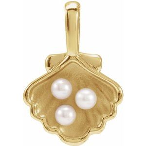 14K Yellow Or White Gold Or Sterling Silver 2 Mm Cultured White Seed Pearl Family Shell Pendant