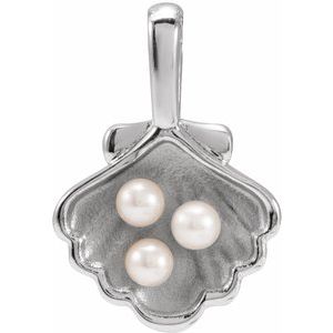 14K Yellow Or White Gold Or Sterling Silver 2 Mm Cultured White Seed Pearl Family Shell Pendant