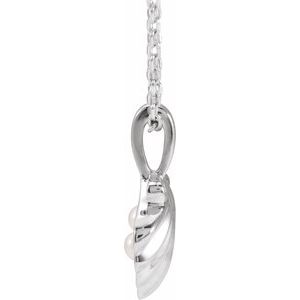 14K Yellow Or White Gold Or Sterling Silver 2 Mm Cultured White Seed Pearl Family Shell 16-18" Necklace