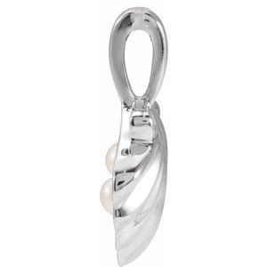 14K Yellow Or White Gold Or Sterling Silver 2 Mm Cultured White Seed Pearl Family Shell Pendant