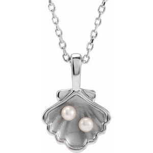 14K Yellow Or White Gold Or Sterling Silver 2 Mm Cultured White Seed Pearl Family Shell 16-18" Necklace