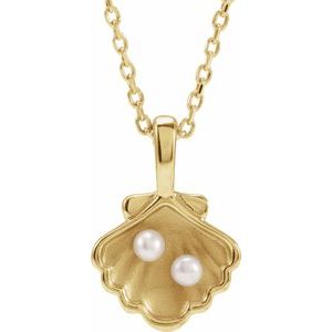 14K Yellow Or White Gold Or Sterling Silver 2 Mm Cultured White Seed Pearl Family Shell 16-18" Necklace