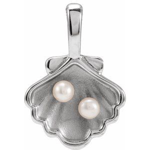 14K Yellow Or White Gold Or Sterling Silver 2 Mm Cultured White Seed Pearl Family Shell Pendant