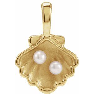 14K Yellow Or White Gold Or Sterling Silver 2 Mm Cultured White Seed Pearl Family Shell Pendant