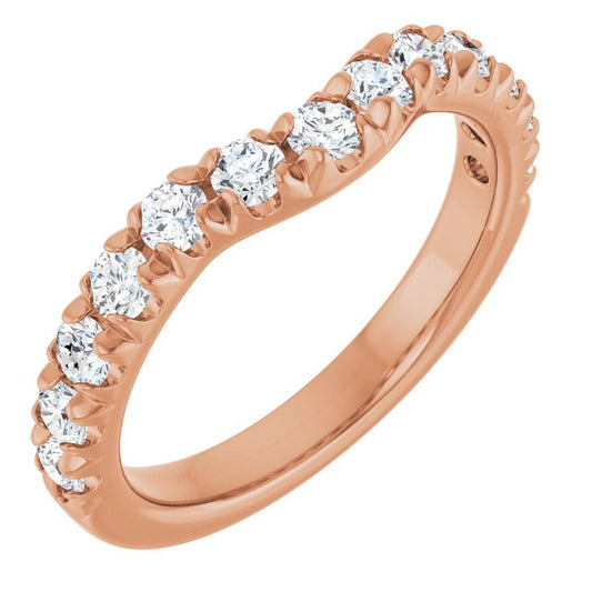 14K Rose Gold Round 2.5 Mm Polished 3/4 Ctw Natural Diamond Contour Band, Size 7