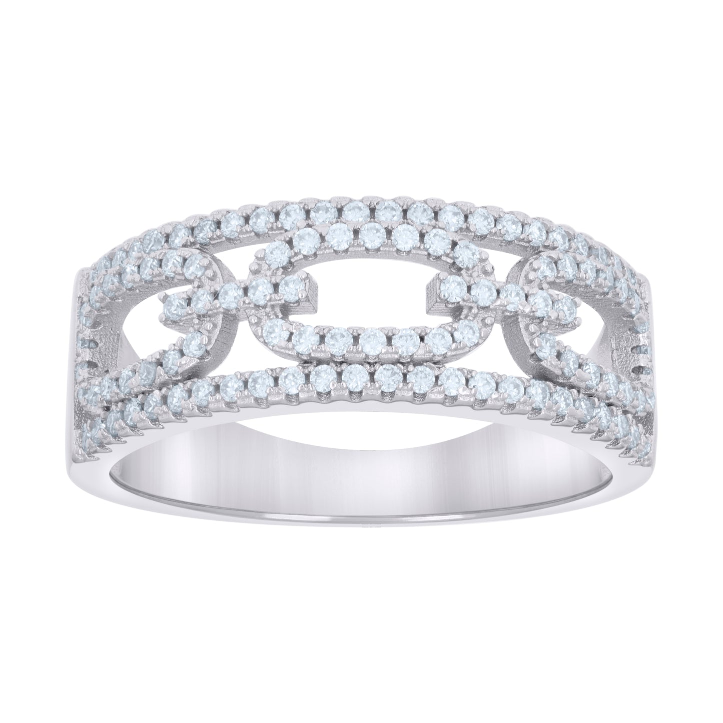 Sterling Silver Tri-Color Womens Cubic-Zirconia Cross Hearts Bridal Anniversary Wedding Engagement Band Ring