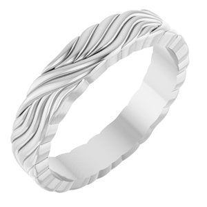 18K White Gold 4.2 Mm Polished Patterned Band Size 7