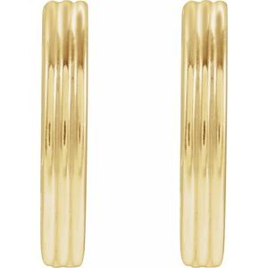 14K Yellow Gold Pair Ribbed Huggie Earrings, Length: 15 Mm, Thickness: 2.4 Mm