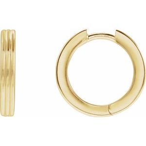 14K Yellow Gold Pair Ribbed Huggie Earrings, Length: 15 Mm, Thickness: 2.4 Mm