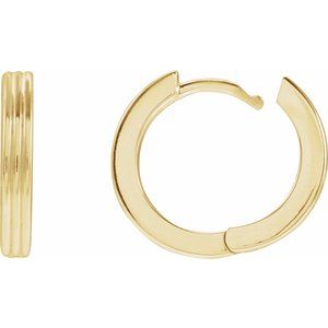 14K Yellow Gold Pair Ribbed Huggie Earrings, Length: 15 Mm, Thickness: 2.4 Mm
