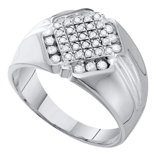 10K White Gold Mens Round Diamond Diagonal Square Cluster Ring 1/2 Cttw, Mens Size: 7-13