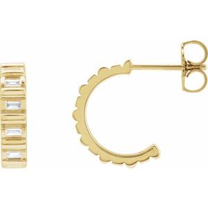 14K Yellow Gold Pair Straight Baguette Shape 2 X 1Mm Si2-Si3, Ghi 1/5 Ctw Natural Diamond Hoop Earrings, Length: 13.7 Mm, Thickness: 11.6 Mm