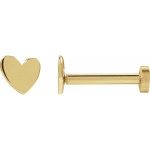 14K Yellow Gold 4 X 4 Mm Pair Press Fit Back 6 Mm Polished Assymetrical Heart Earrings With Press Fit Posts And Backs