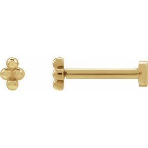 14K Yellow Gold 3.25 X 2.5 Mm Pair 6 Mm Polished 4 Bead Stud Earrings With Press Fit Posts And Backs