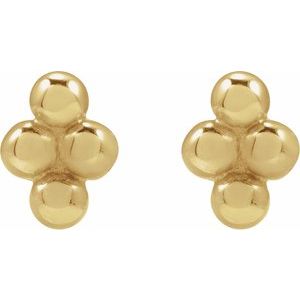 14K Yellow Gold 3.25 X 2.5 Mm Pair 6 Mm Polished 4 Bead Stud Earrings With Press Fit Posts And Backs