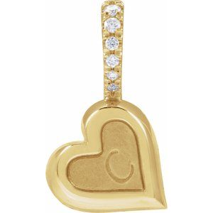 14K Yellow Gold Round 1.3Mm G-H I1 .03 Ctw Natural Diamond Engravable Sideways Heart Pendant