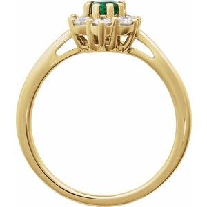14K Yellow Gold Oval 6 X 4 Mm Natural Diamond Polished Lab-Grown Emerald And 3/8 Ctw Natural Diamond Ring Size 7