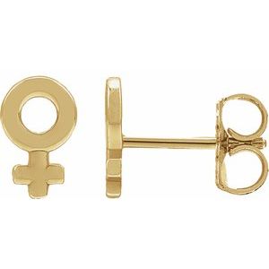 14K Yellow Gold Venus 7.9 X 4.9 Mm Pair Friction Backs Polished Venus Symbol Stud Earrings