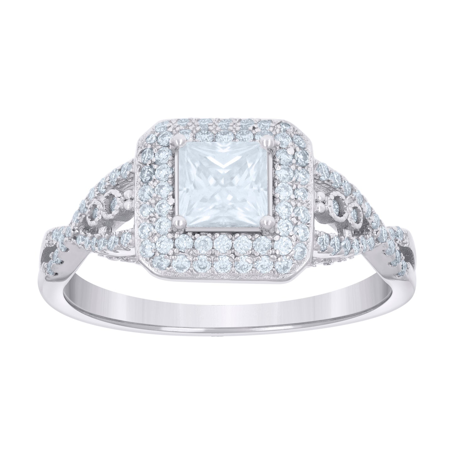 Sterling Silver Womens Princess-cut Round Cubic-Zirconia Fashion Bridal Anniversary Engagement Wedding Ring