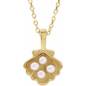 14K Yellow Or White Gold Or Sterling Silver 2 Mm Cultured White Seed Pearl Family Shell 16-18" Necklace