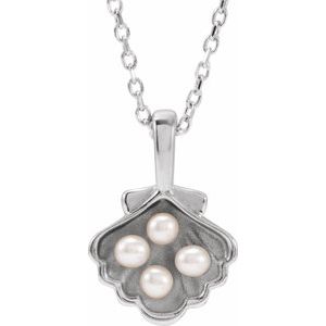 14K Yellow Or White Gold Or Sterling Silver 2 Mm Cultured White Seed Pearl Family Shell 16-18" Necklace