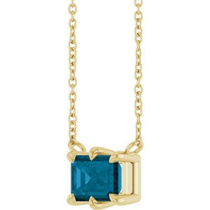 14K Yellow Gold Emerald 7 X 5 Mm  Natural London Blue Topaz 6-Prong Solitaire Necklace, Length: 18 In