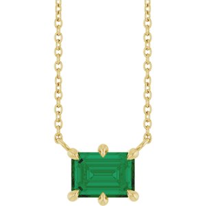 14K Yellow Gold Emerald 7 X 5 Mm  Lab-Grown Emerald 6-Prong Solitaire Necklace, Length: 18 In