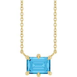 14K Yellow Gold Emerald 7 X 5 Mm  Natural Swiss Blue Topaz 6-Prong Solitaire Necklace, Length: 18 In