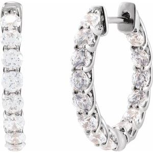 14K White Gold Pair Round Shape 2.8Mm Si1-Si2, Gh 2 1/5 Ctw Lab-Grown Diamond Inside-Outside Hoop Earrings, Length: 19.7 Mm, Thickness: 2.9 Mm
