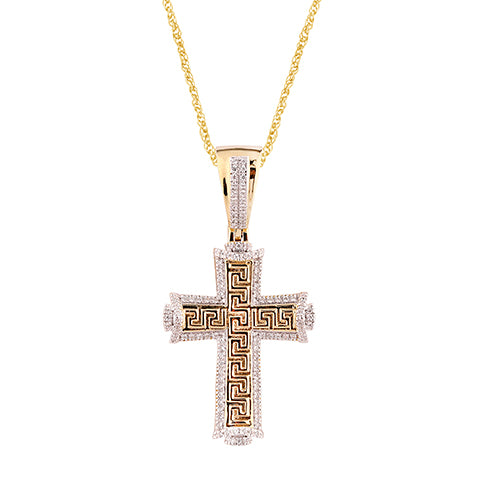 10K Rose Gold Two Tone Gold 0.13 Cttw Diamond Cross