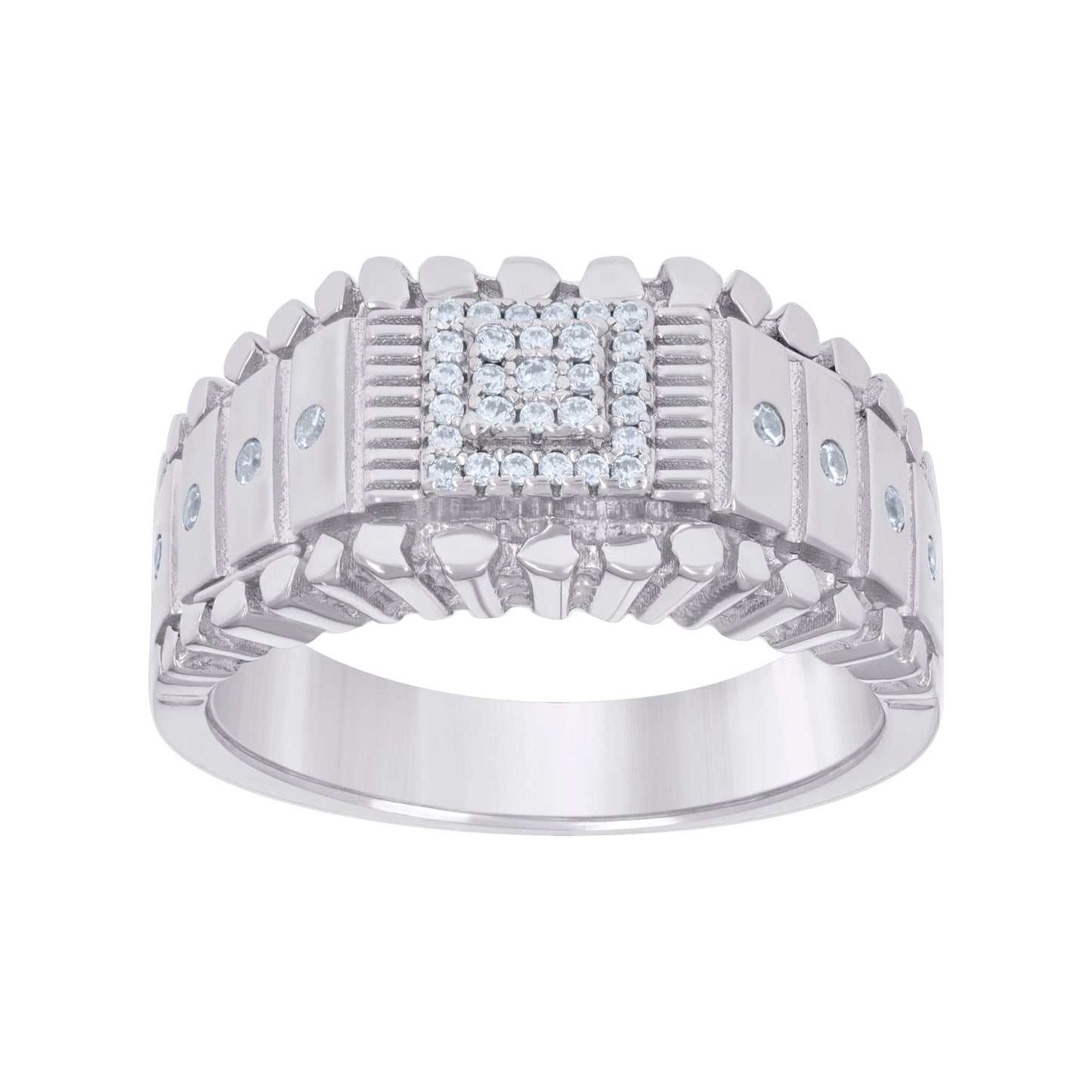 Sterling Silver Men's Cubic-Zirconia Fashion Bridal Anniversary Wedding Engagement Band Ring