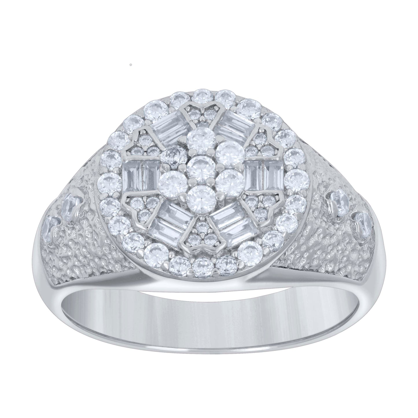 Sterling Silver Men's Baguette Round Cubic-Zirconia Fashion Bridal Anniversary Wedding Engagement Band Ring