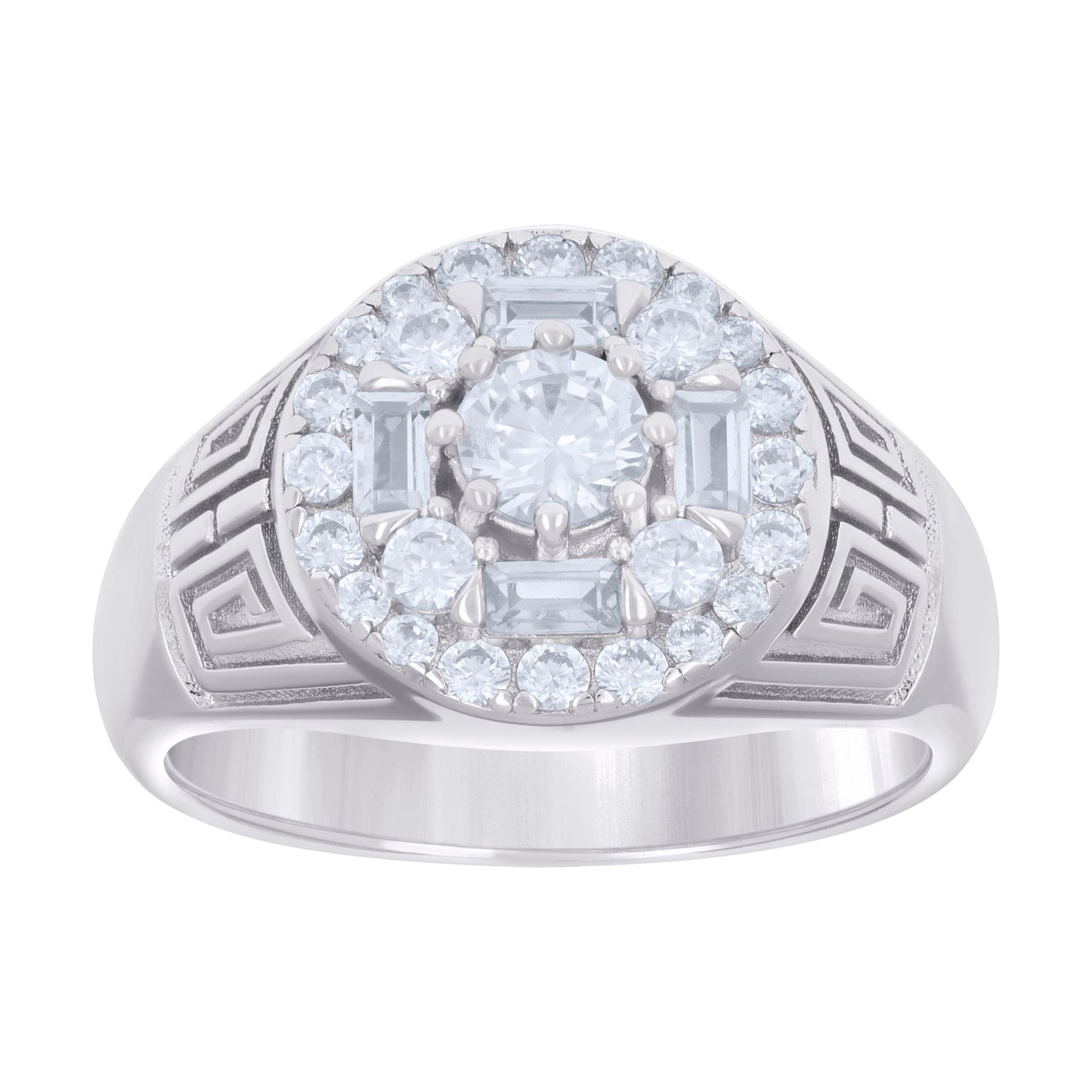 Sterling Silver Mens Baguette Round Cubic-Zirconia Fashion Bridal Anniversary Wedding Engagement Band Ring