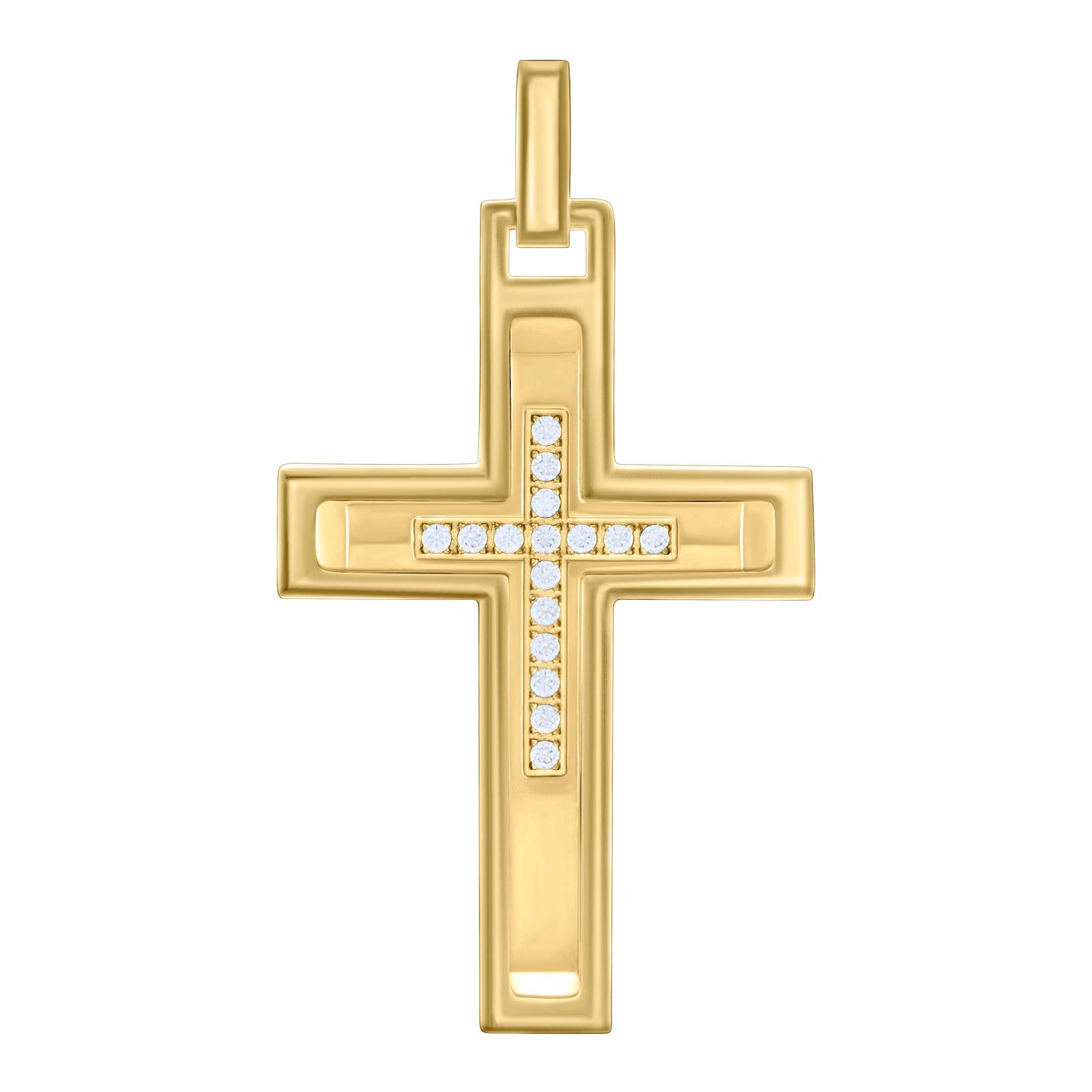 Stainless Steel Or Black-Tone Or Yellow-tone Mens Cubic-Zirconia Cross Religious Charm Pendant